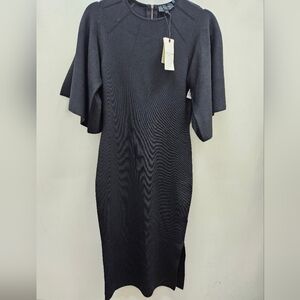 Ted Baker London NWT Black Fluted Sleeve Knitted Bodycon Midi Dress sz 3 (fits M